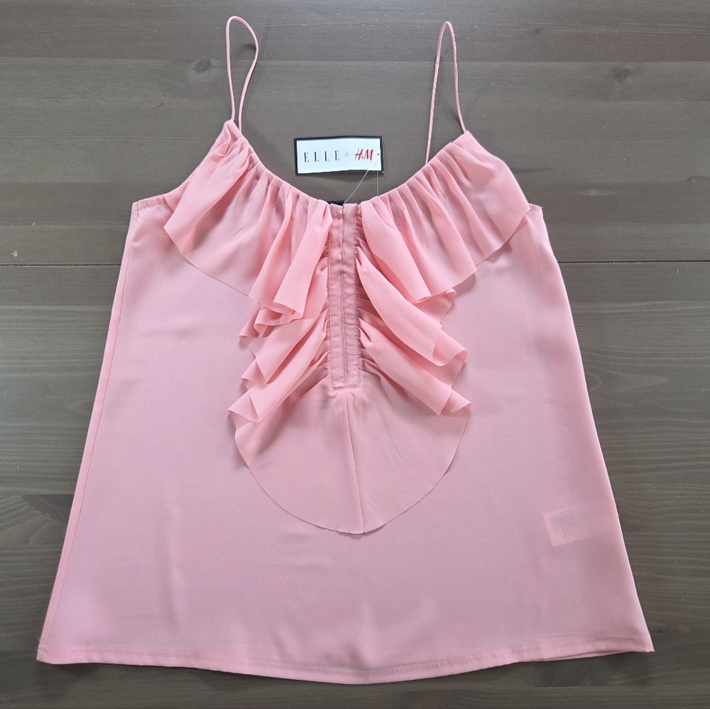 NWT Elle + H&M Pink Ruffle Spaghetti Strap Top Size 6
